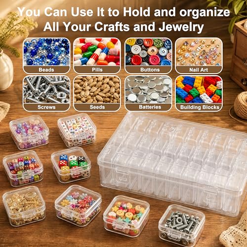 Exptolii Small Bead Organizer Box, 45Pcs Clear Plastic Case Mini Dimond Bead Storage Containers with Hinged Lids and Rectangle for Bracelet Making DIY Jewelry Craft Nail Small Parts - size: 45 Pcs