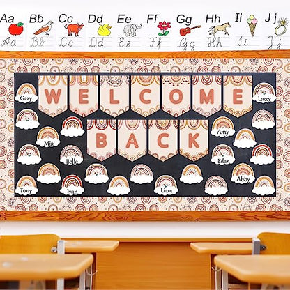 Boho Rainbow Welcome Bulletin Board Decoration Set Welcome Back to School Bulletin Board Cutouts for Party School Classroom Door Bulletin Board Border Craft Home Wall(Boho Rainbow) - style: Boho Rainbow