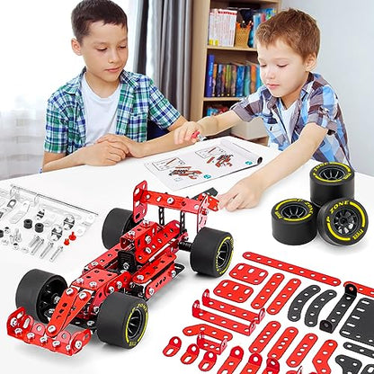 Building Car Metal Model Kits,STEM Building Toys Model Car Kits for Boys 8-12,Erector Sets 1:20 Scale Red Racing Car Metal Building Blocks for Kids Boys 8 9 10 11 12-16 Years Old