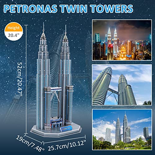 3D Puzzles for Adults Kids, Assembly Malaysia Petronas Twin Towers - style: Petronas Twin Towers