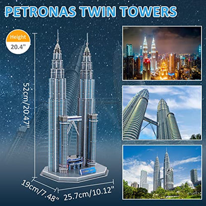 3D Puzzles for Adults Kids, Assembly Malaysia Petronas Twin Towers - style: Petronas Twin Towers