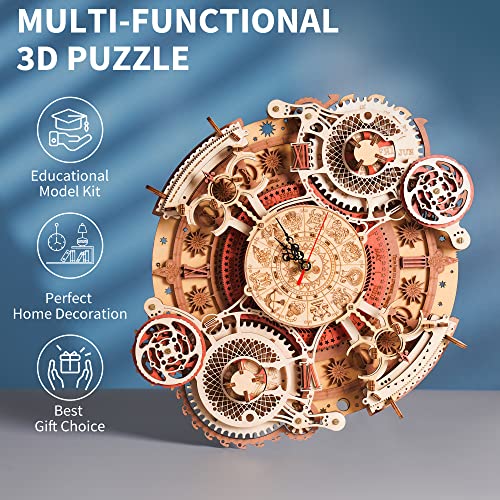 ROBOTIME 3D Wooden Puzzles for Adults, Models for Adults to Build Wooden Steampunk Clock Kit, DIY Mechanical Wall Quartz Aesthetic Room Decor Unique Gift