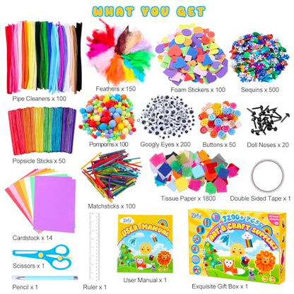 Zefy 3200+ Pcs Arts and Crafts Supplies for Kids, All in One Craft Kits - size: 3288 pcs