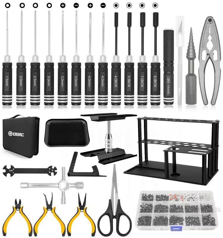 RC Tool Kit, Screwdriver Set (Flat, Phillips, Hex) RC Repair Tools - 27pcs - color: Black