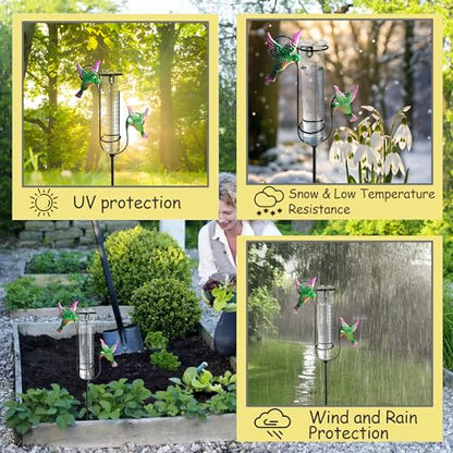 Rain Gauge Outdoor with Thermometer, Accurate & Easy to Read - color: Hummingbird