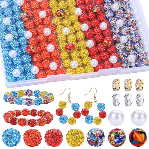 AIPRIDY Jewelry Making Beads Set, 300 PCS 10mm Rhinestone Clay Beads, 8mm Mixed Color Spacer Beads with Pearl and Floral Beads for DIY Jewelry Making (17# Mixed) - color: 17# Mixed