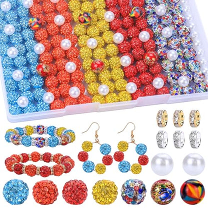 AIPRIDY Jewelry Making Beads Set, 300 PCS 10mm Rhinestone Clay Beads, 8mm Mixed Color Spacer Beads with Pearl and Floral Beads for DIY Jewelry Making (17# Mixed) - color: 17# Mixed