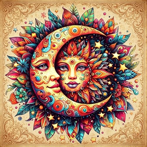 ijbnhd Sun and Moon Diamond Art Kits for Adults Round Full Drill 14x14inch - color: Sun and Moon, size: 14x14in(35x35cm)