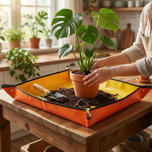 Thickened Plant Repotting Mat, 39.4" x 29.5" Waterproof Gardening Mat for Indoor Plant Transplanting, Foldable Succulent Potting Tray for Mess Control, Orange - color: Orange, size: 39.4" x 29.5"