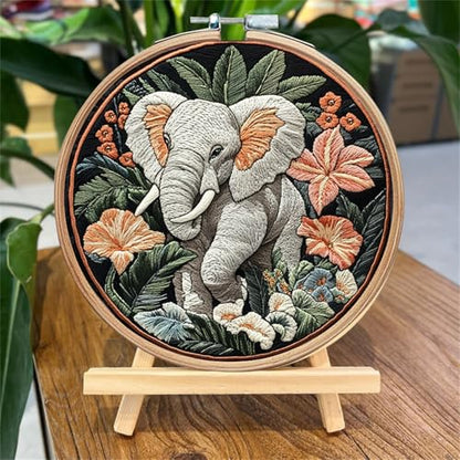 SCECALA 4 Pack Elephant Floral Embroidery Kit for Beginners - color: Pink and Green