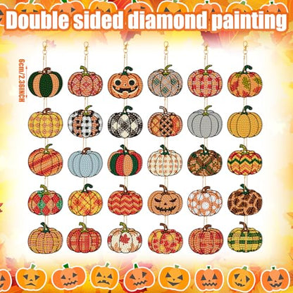 WILLBOND 30 Pcs Halloween Pumpkin Diamond Art Keychains Kits for Beginner - color: Pumpkin