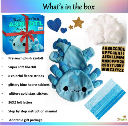Axolotl Plushie Kit, DIY Animal Toy Fun Arts and Crafts For Boys & Girls - style: AXOLOTL (blue)