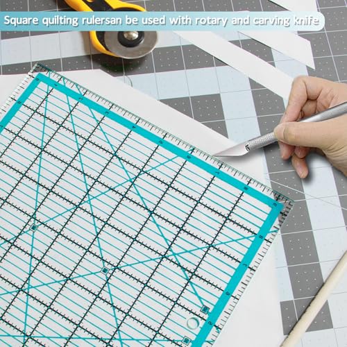 VPVPV 4 Piece Quilting Ruler,Acrylic Square Ruler,Quilting Templates,with Non Slip Rings 25 Pieces（4.5“X4.5”、6“X6”、9.5“X9.5”、12.5“X12.5”） - color: Blue-4
