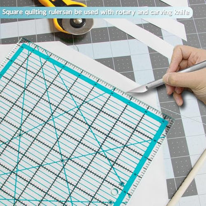 VPVPV 4 Piece Quilting Ruler,Acrylic Square Ruler,Quilting Templates,with Non Slip Rings 25 Pieces（4.5“X4.5”、6“X6”、9.5“X9.5”、12.5“X12.5”） - color: Blue-4