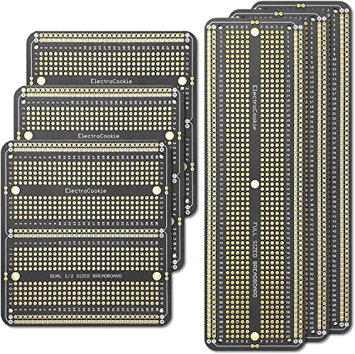 ElectroCookie Large PCB Prototype Board Kit Solderable Breadboards for Electronics Projects Compatible for DIY Arduino Soldering Projects, Gold-Plated (6 Multi-Pack, Black)