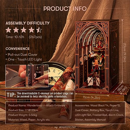 MiniCity Alice in Wonderland Book Nook Kit, Wooden Miniature House with LED - color: Alice in Wonderland