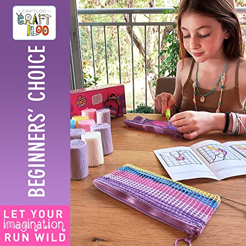 CRAFTILOO Latch Hook Kit for Kids Ages 8-12 - 2 DIY Rug Pencil Cases - color: Latch Pencil Cases Stripes