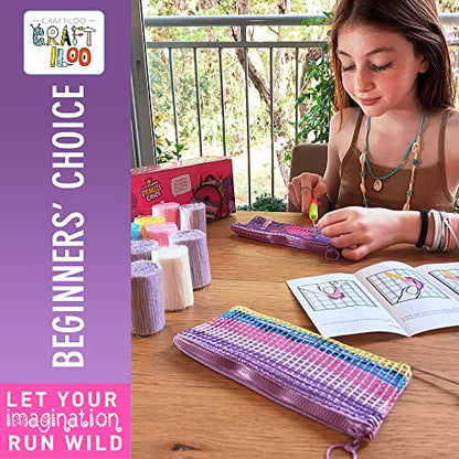 CRAFTILOO Latch Hook Kit for Kids Ages 8-12 - 2 DIY Rug Pencil Cases - color: Latch Pencil Cases Stripes