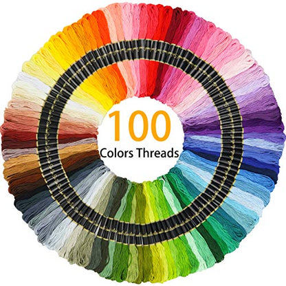 Similane Embroidery Kit 215 Pcs,100 Colors Threads,5 Pcs Embroidery Hoops,3 Pcs Aida Cloth,40 Sewing Pins,Cross Stitch Tools and Embroidery Starter Kit for Adults Beginners