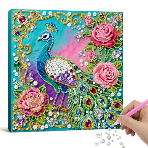 Xylzzuit Pearl Painting Kit with Frame 9.84x9.84IN Colorful DIY Gemstone Pearls Beads Art Craft for Adults Home Desktop Wall Decor (Peafowl) - color: Peafowl