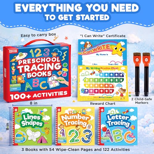 Doctor Jupiter Preschool Tracing Books for Toddlers, 3+ Year Old Kids — Learning Activity Books, Educational Toys, 100+ Wipe Clean Preschool & Kindergarten Activities - style: Preschool Tracing: 3+