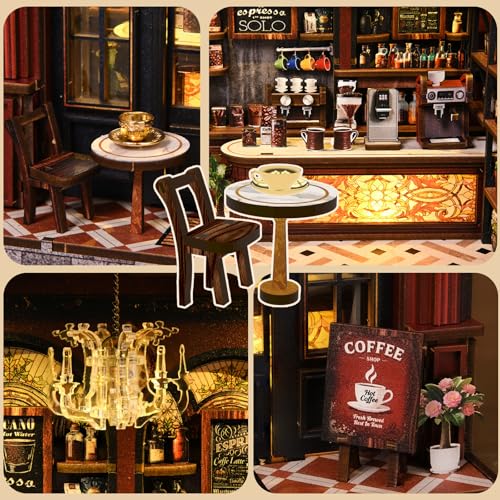 DIY Book Nook Kit, 3D Wooden Puzzle Miniature House with LED Light, Dollhouse Bookshelf Insert, Tiny House Model Building Kit, Unique Creative Gift for Adults and Teens (Warmglow Coffee) - style: Warmglow Coffee