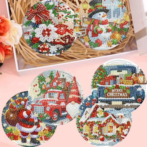 8 Pack Christmas Diamond Art Coasters,Diamond Painting Coasters Kits - color: Christmas Coasters-a