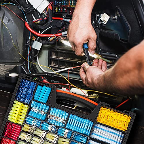 Kuject Ultimate Heat Shrink Wire Connectors, 1500PCS Waterproof Electrical Spade Connectors kit, Insulated Crimp Ring Fork Spade Terminal T-Tap Solder Butt Splice Connector for Marine Boat Truck