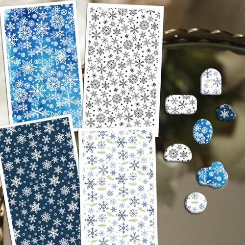 OLYCRAFT 24Pcs Snowflake Transfer Paper 4 Styles Winter Transfers Paper for Polymer Clay Transfers Sheets Snow Clay Transfer Papers Small Ceramic Decals for Earrings Jewelry Making - style: Snowflake