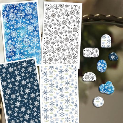 OLYCRAFT 24Pcs Snowflake Transfer Paper 4 Styles Winter Transfers Paper for Polymer Clay Transfers Sheets Snow Clay Transfer Papers Small Ceramic Decals for Earrings Jewelry Making - style: Snowflake