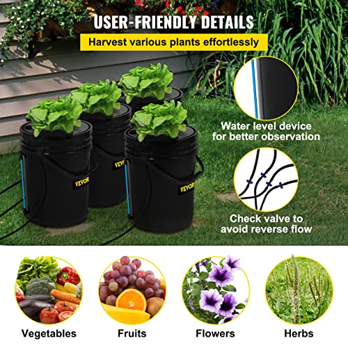 VEVOR DWC Hydroponic System, 5 Gallon 4 Buckets, Deep Water Culture Growing Bucket, Hydroponics Grow Kit with Pump, Air Stone and Water Level Device, for Indoor/Outdoor Leafy Vegetables - style: 4 Buckets