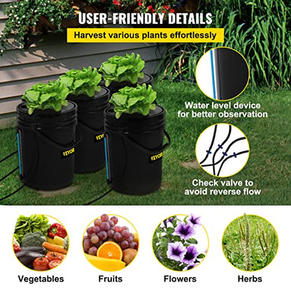 VEVOR DWC Hydroponic System, 5 Gallon 4 Buckets, Deep Water Culture Growing Bucket, Hydroponics Grow Kit with Pump, Air Stone and Water Level Device, for Indoor/Outdoor Leafy Vegetables - style: 4 Buckets