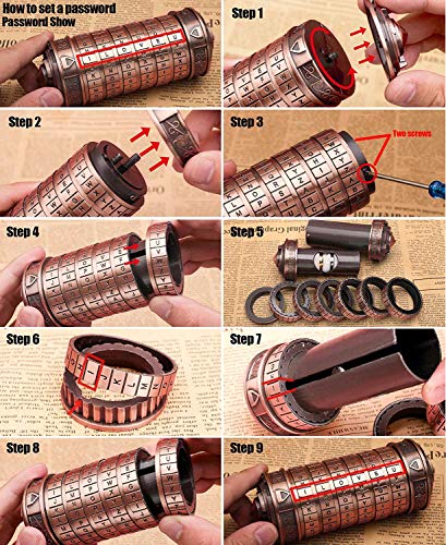 Cryptex Da Vinci Code Mini Cryptex Lock Puzzle Boxes with Special Compartments Anniversary Valentine's Day Romantic Birthday Gifts for Her Gifts for Girlfriend Box for Men - color: Copper