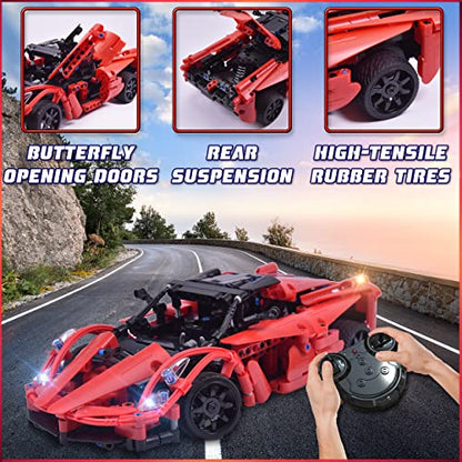 WISEPLAY Build Your Own RC Car Kit- 380PCS STEM Remote Control Car Building Kit - Great Building RC Gift for Your Kid - color: Red Storm