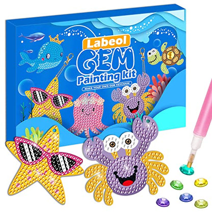 Labeol Diamond Art Kits for Kids with 5D Diamond Creat Your Own GEM Keychains Arts and Crafts for Kids Ages 8-12 Christmas Stocking Birthday Gifts for Kids 6+ - style: Ocean