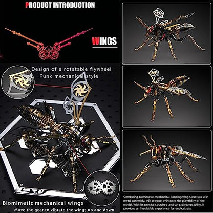 3D Metal Puzzles for Adults Mechanical Wasp Model Kits Building Blocks the Northern Giant Hornet Difficult DIY Assembly for Men - style: 3D Metal Wasp-Black Gold