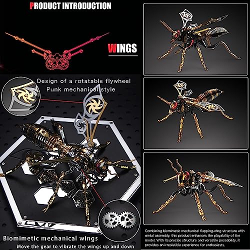 3D Metal Wasp Puzzles for Adults, Black Model Kits Mechanical Building Blocks, Difficult DIY for Assembly Gifts for Men - style: 3D Metal Wasp-Silver Black