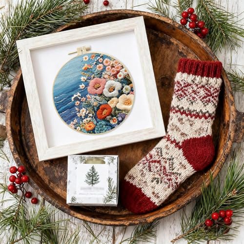 SCECALA 4 Sets Ocean Floral Embroidery Kit - color: Blue and Pink