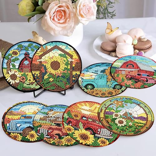 8 Pcs Fall Diamond Art Coasters Kits for Adults Diamond Coasters 4x4in - color: Fall Coasters, size: 8 Pcs 4x4in