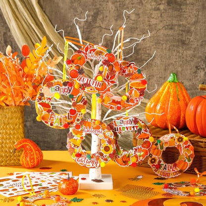 Hollowfly 48 Sets Fall Wreath Craft Kits, DIY Paper Crafts with Stickers - style: Autumn