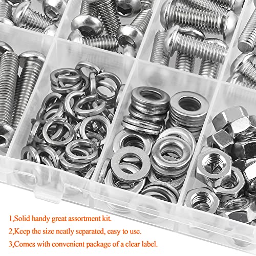 HELIFOUNER 147 Pieces M6 x 8mm /10mm /12mm /16mm /20mm /25mm /30mm, Button Head Socket Cap Screws Bolts Washers Nuts Kit, 304 Stainless Steel - size: M6, style: Button Head Socket Cap