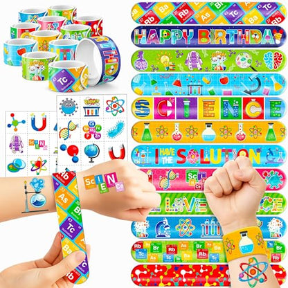 Cherisnowy 48PCS Science Party Favors, Temporary Tattoos & Slap Bracelets