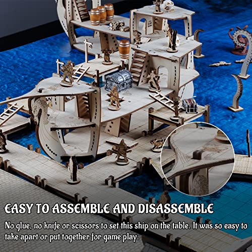 CZYY DND Ship Miniature, 3-Level Wooden Naval Battle Terrain Map