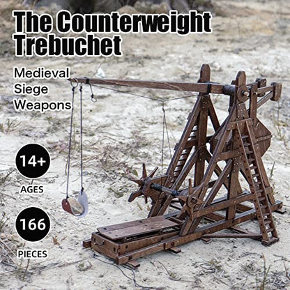 The MINI Counterweight Trebuchet Medieval Siege Equipment 3D Wooden Puzzle Model Kit for Adults, DIY STEM Project Tabletop Toy, Alder Veneer Plywood, 14 Years and Older