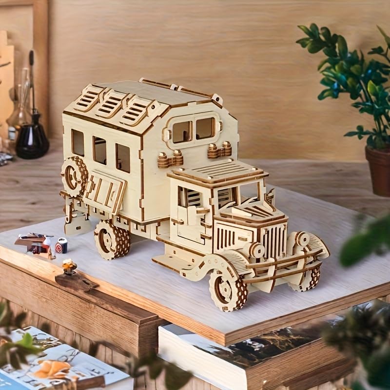 3D Wooden Puzzle, RV Model Kit for Adults & Teens, DIY Mechanical Wooden Model Kits, 11.88in X 6.49in Brain Teaser, Creative Wood Craft Puzzle Gift & Desk Decor