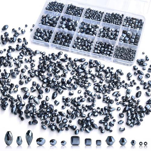 1500 Pcs Crystal Glass Beads for Jewelry Making – 12 Styles Bicone, Rondelle, Cube, Teardrop & 3mm Spacer Beads, DIY Bracelet Necklace Earring Craft Kit with Organizer Box(Vavy Blue) - color: Vavy Blue