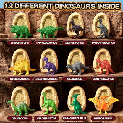 12 Dinosaur Eggs Dig Kit Toys for Kids, Excavation Kit with Magnifier - style: 12 Dinosaur Eggs