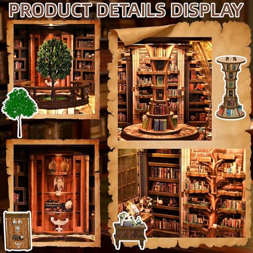 CRIOLPO Book Nook Kits DIY Miniature House Kit with LED Lights for Adults - color: Wisdom Annual Rings