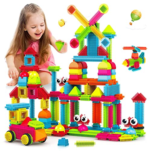 Contixo 144 pcs Bristle Shape 3D STEM Building Toys, Construction Learning Stacking Educational Block, Creativity Beyond Imagination, Inspirational, Safe & Durable, Recreational Toy for Kids Ages 3-8 - style: STEM-144pcs