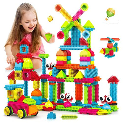 Contixo 144 pcs Bristle Shape 3D STEM Building Toys, Construction Learning Stacking Educational Block, Creativity Beyond Imagination, Inspirational, Safe & Durable, Recreational Toy for Kids Ages 3-8 - style: STEM-144pcs